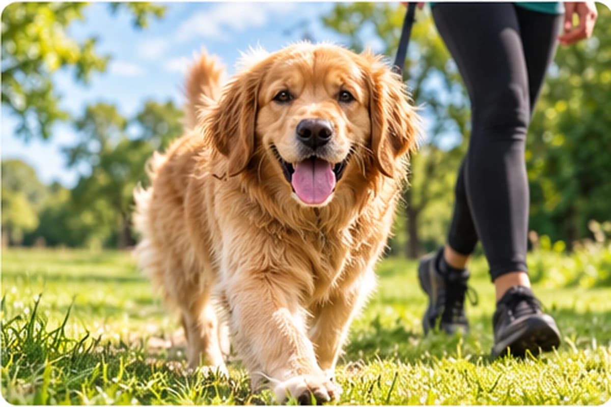 Golden retriever on a relaxed local walk